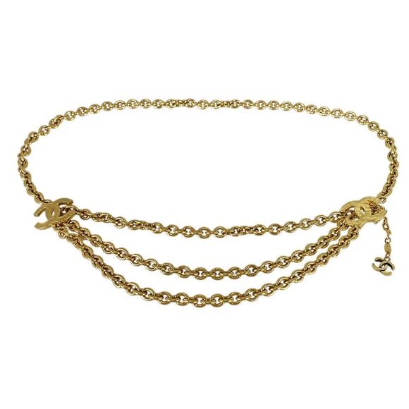Chanel Vintage Chain Necklace/Belt Gold CC 1980s Logo Triple Chain 30" Rare Auth - Picture 2 of 7